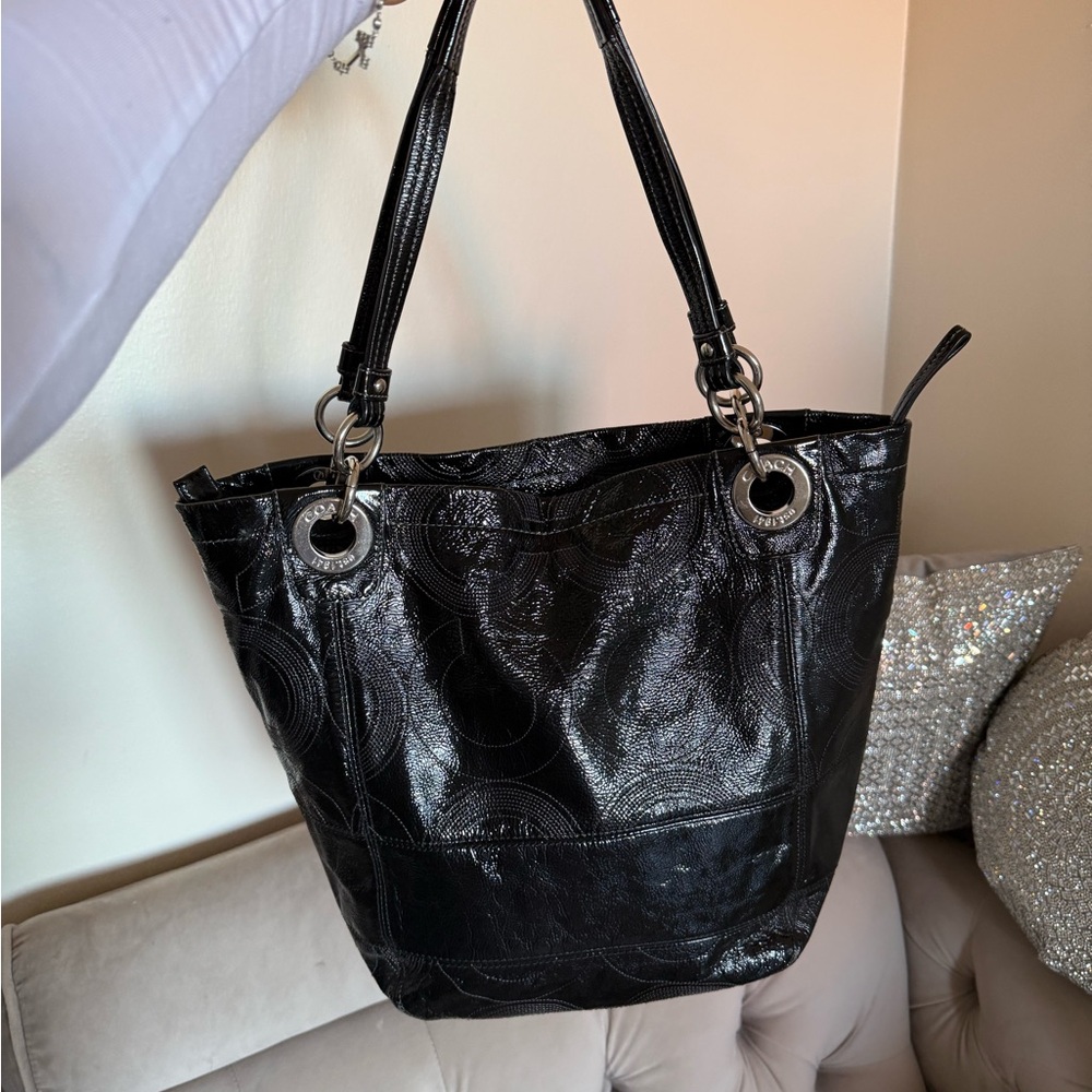 Coach Shiny Black Tote Bag - Picture 3 of 8